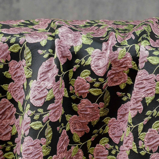 Pink Rose Brocade Jacquard Fabric by Yard, Vintage Floral Embossed Upholstery Textile, Romantic Victorian Fabric for Curtains Pillows Bags - Poppylollipop