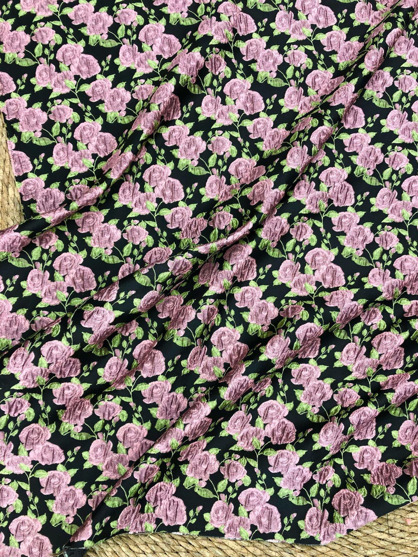 Pink Rose Brocade Jacquard Fabric by Yard, Vintage Floral Embossed Upholstery Textile, Romantic Victorian Fabric for Curtains Pillows Bags - Poppylollipop