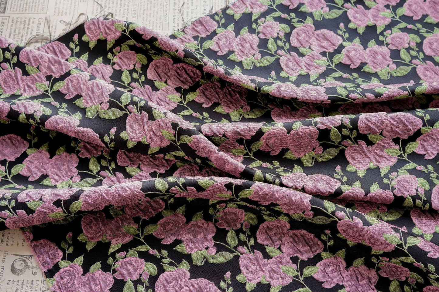 Pink Rose Brocade Jacquard Fabric by Yard, Vintage Floral Embossed Upholstery Textile, Romantic Victorian Fabric for Curtains Pillows Bags - Poppylollipop