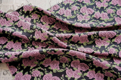 Pink Rose Brocade Jacquard Fabric by Yard, Vintage Floral Embossed Upholstery Textile, Romantic Victorian Fabric for Curtains Pillows Bags - Poppylollipop