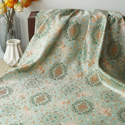 Mint Green Chinese Brocade Fabric by Yard, Phoenix Floral Jacquard Satin, Soft Oriental Fabric for Dress Curtains Pillows Crafts - Poppylollipop