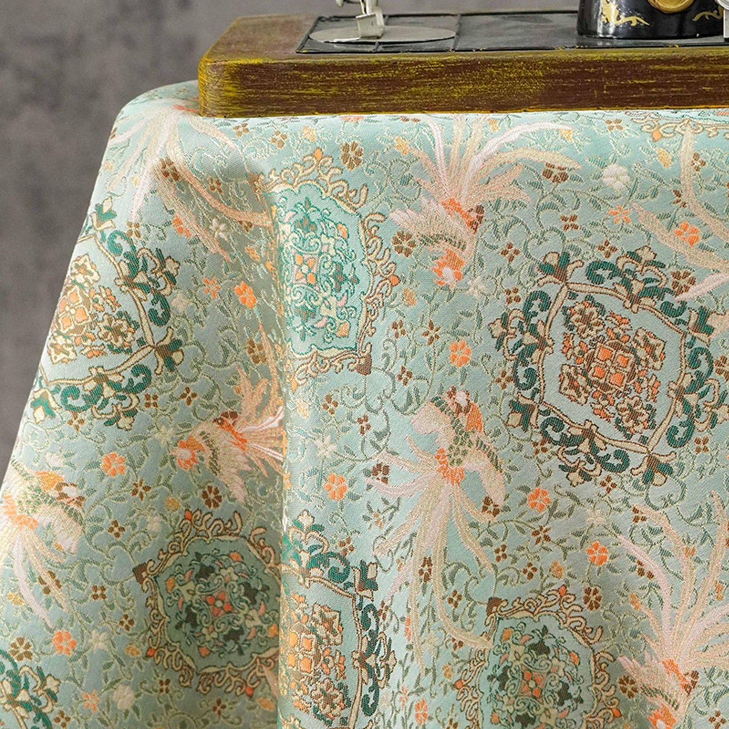Mint Green Chinese Brocade Fabric by Yard, Phoenix Floral Jacquard Satin, Soft Oriental Fabric for Dress Curtains Pillows Crafts - Poppylollipop