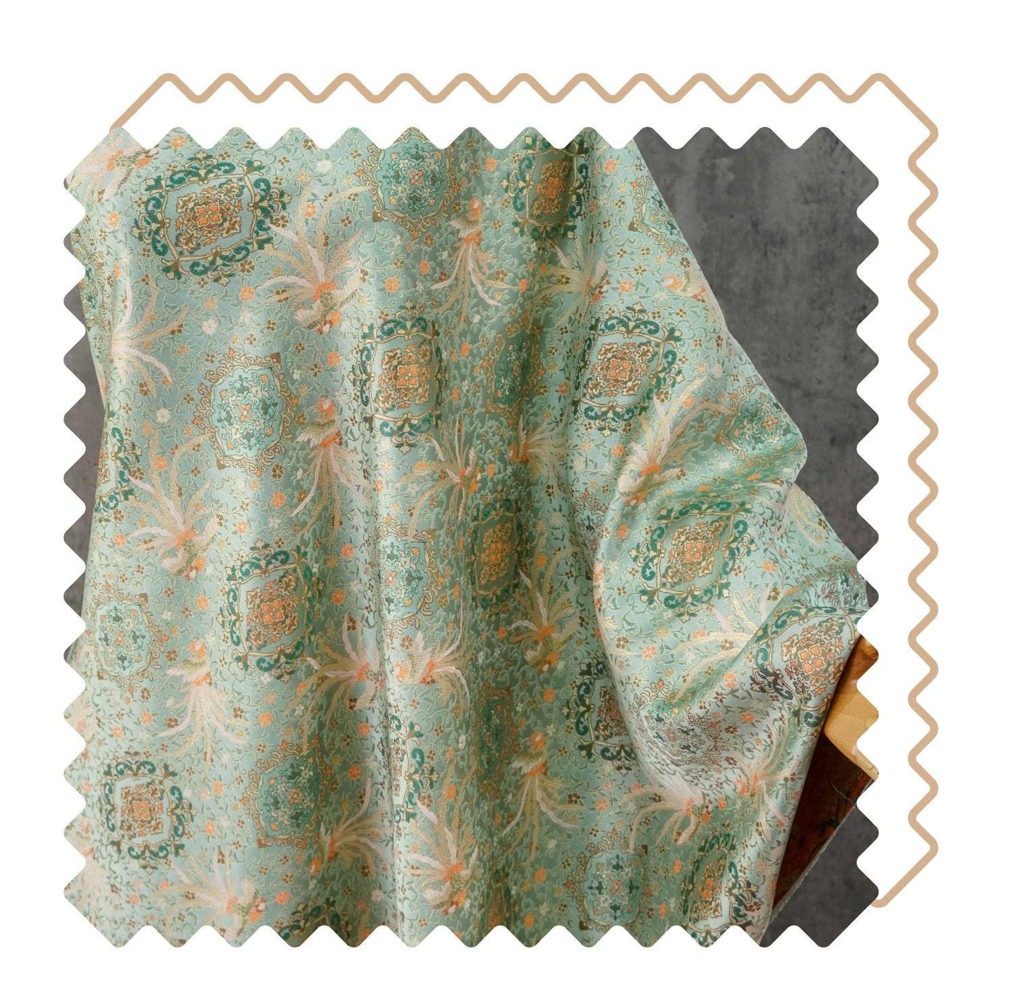 Mint Green Chinese Brocade Fabric by Yard, Phoenix Floral Jacquard Satin, Soft Oriental Fabric for Dress Curtains Pillows Crafts - Poppylollipop