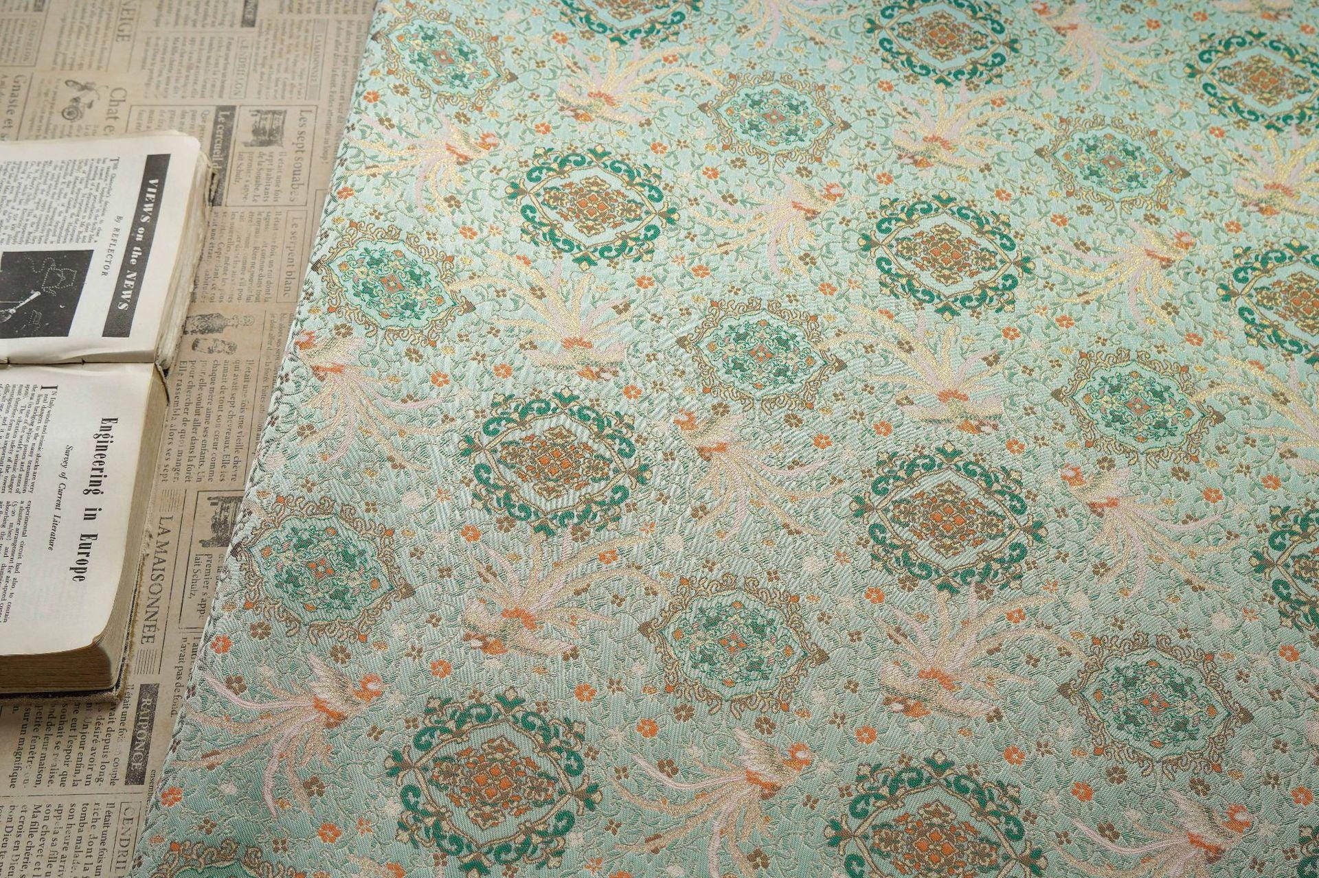 Mint Green Chinese Brocade Fabric by Yard, Phoenix Floral Jacquard Satin, Soft Oriental Fabric for Dress Curtains Pillows Crafts - Poppylollipop
