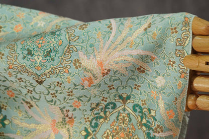 Mint Green Chinese Brocade Fabric by Yard, Phoenix Floral Jacquard Satin, Soft Oriental Fabric for Dress Curtains Pillows Crafts - Poppylollipop