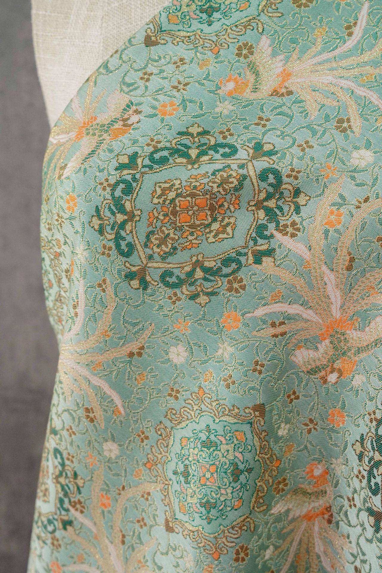 Mint Green Chinese Brocade Fabric by Yard, Phoenix Floral Jacquard Satin, Soft Oriental Fabric for Dress Curtains Pillows Crafts - Poppylollipop