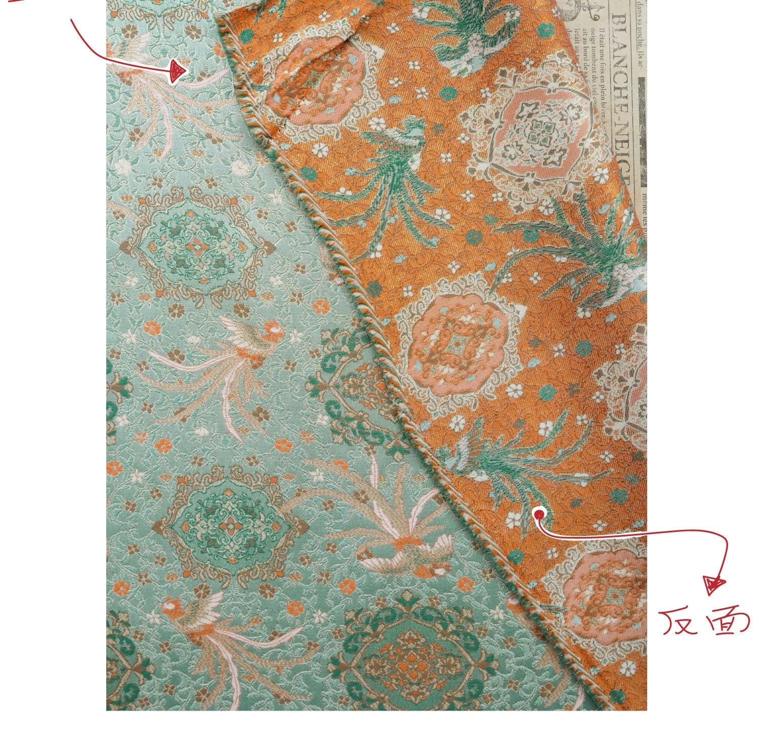 Mint Green Chinese Brocade Fabric by Yard, Phoenix Floral Jacquard Satin, Soft Oriental Fabric for Dress Curtains Pillows Crafts - Poppylollipop