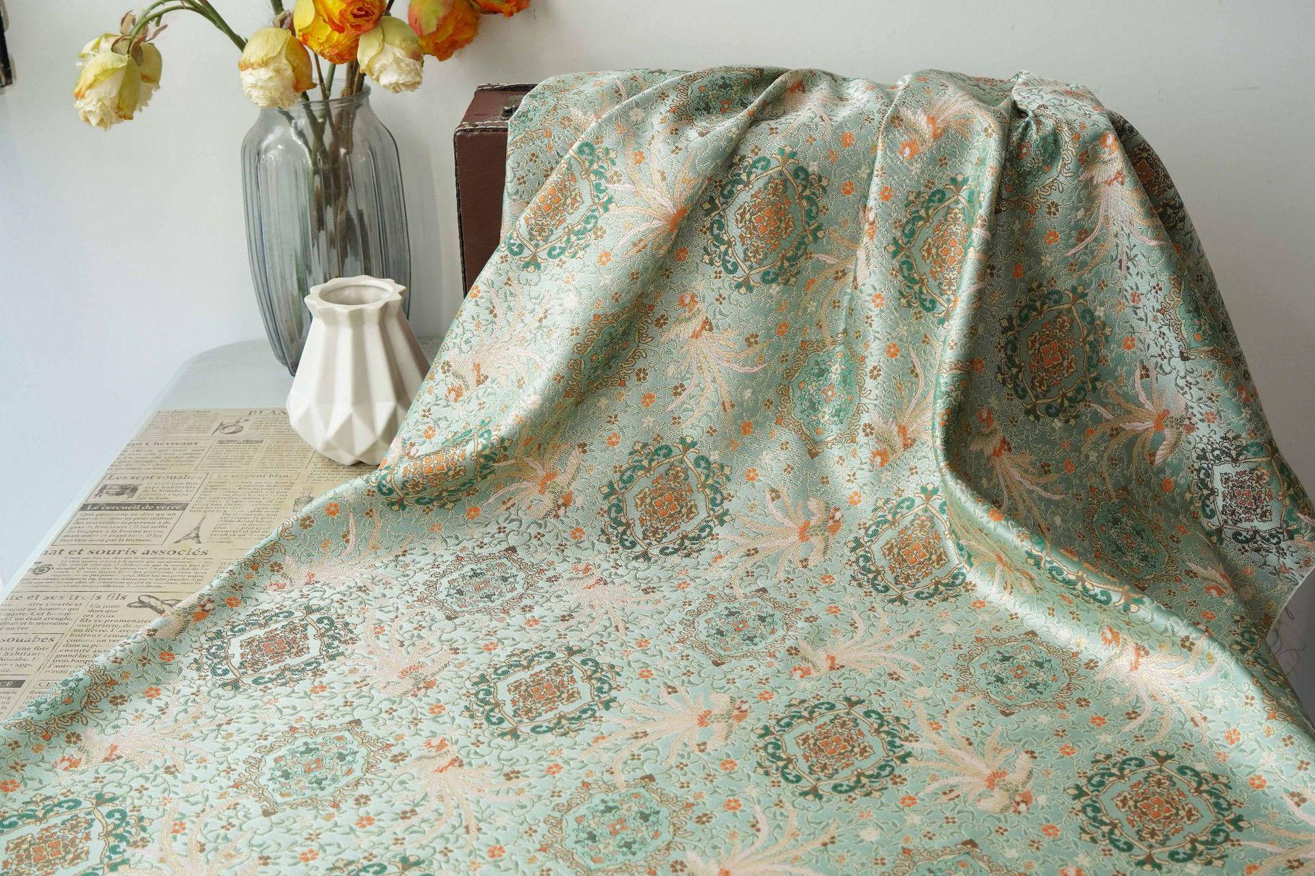 Mint Green Chinese Brocade Fabric by Yard, Phoenix Floral Jacquard Satin, Soft Oriental Fabric for Dress Curtains Pillows Crafts - Poppylollipop