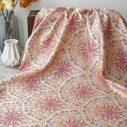 Song Brocade Fabric Double Sided | Fan Floral Jacquard | Multicolor | 65" Wide | Chinese Vintage Hanfu Home Decor - Poppylollipop