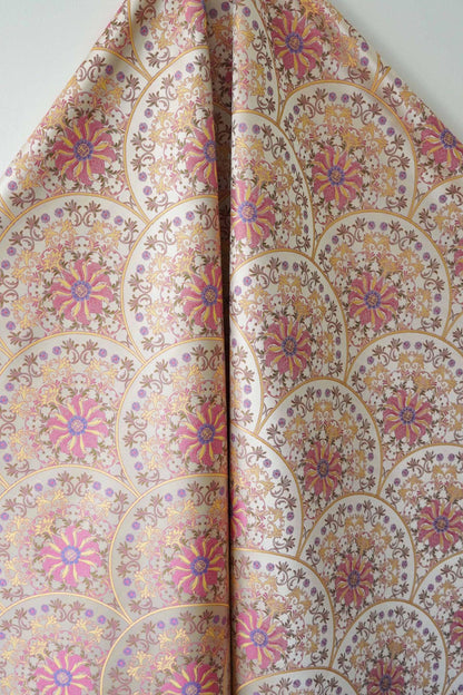 Song Brocade Fabric Double Sided | Fan Floral Jacquard | Multicolor | 65" Wide | Chinese Vintage Hanfu Home Decor - Poppylollipop