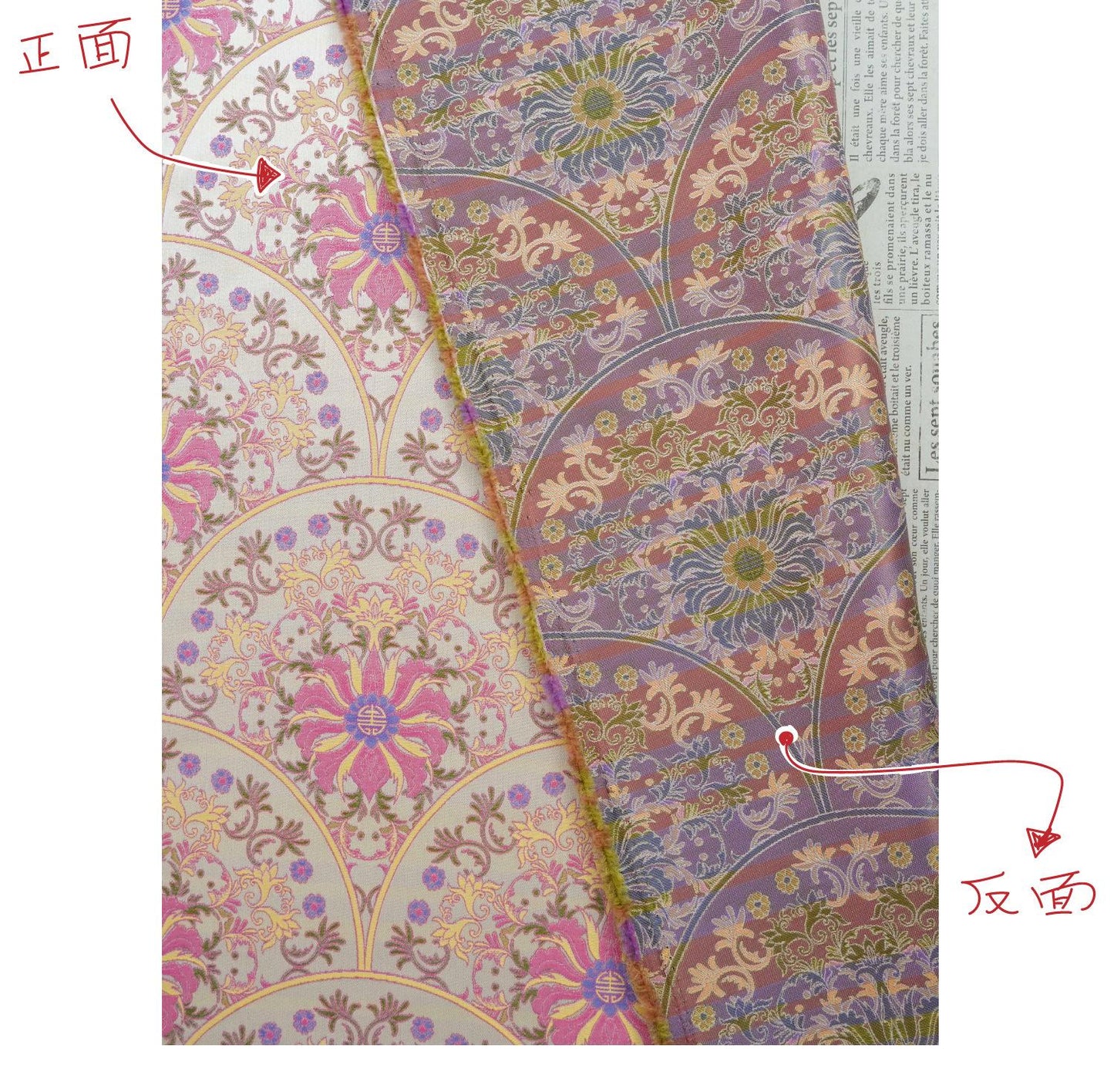 Song Brocade Fabric Double Sided | Fan Floral Jacquard | Multicolor | 65" Wide | Chinese Vintage Hanfu Home Decor - Poppylollipop