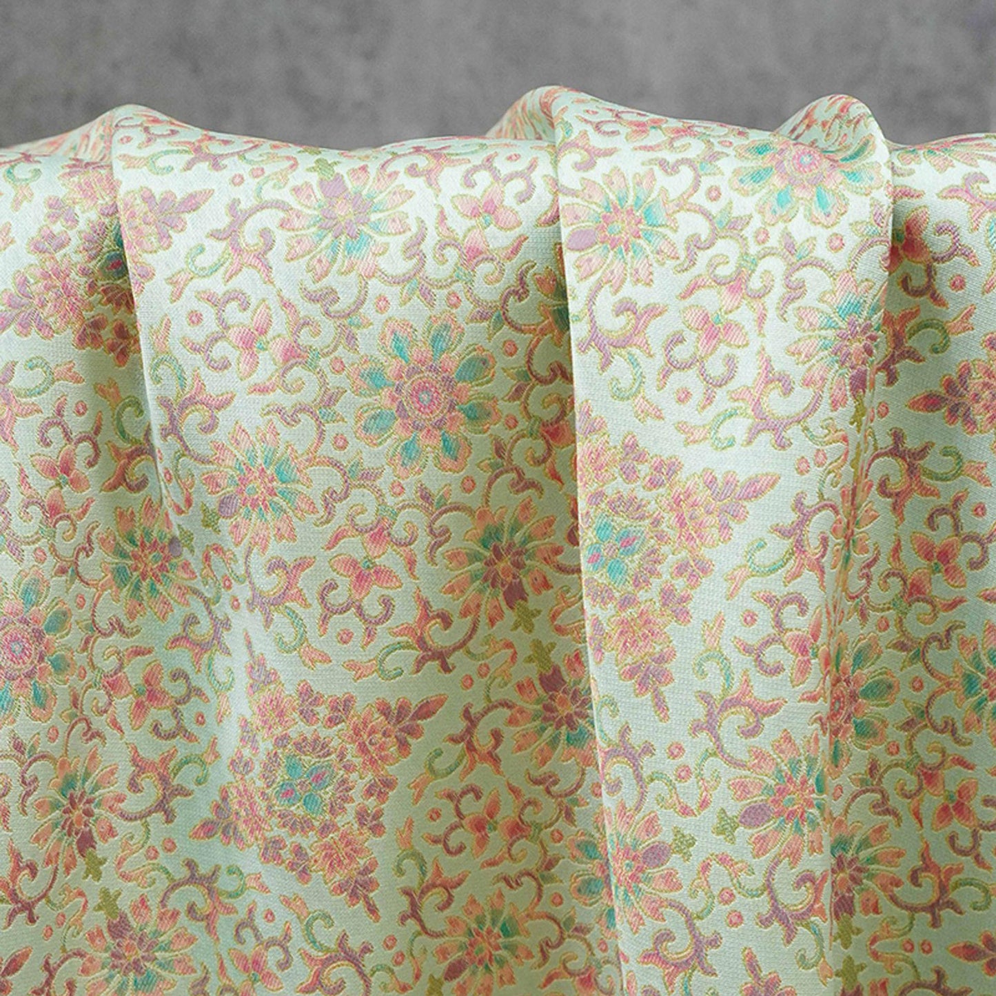 Dunhuang Floral Jacquard Fabric Gold Thread | Scrolling Vine Brocade | Double Sided | 58" Wide | Chinese Decor Hanfu - Poppylollipop