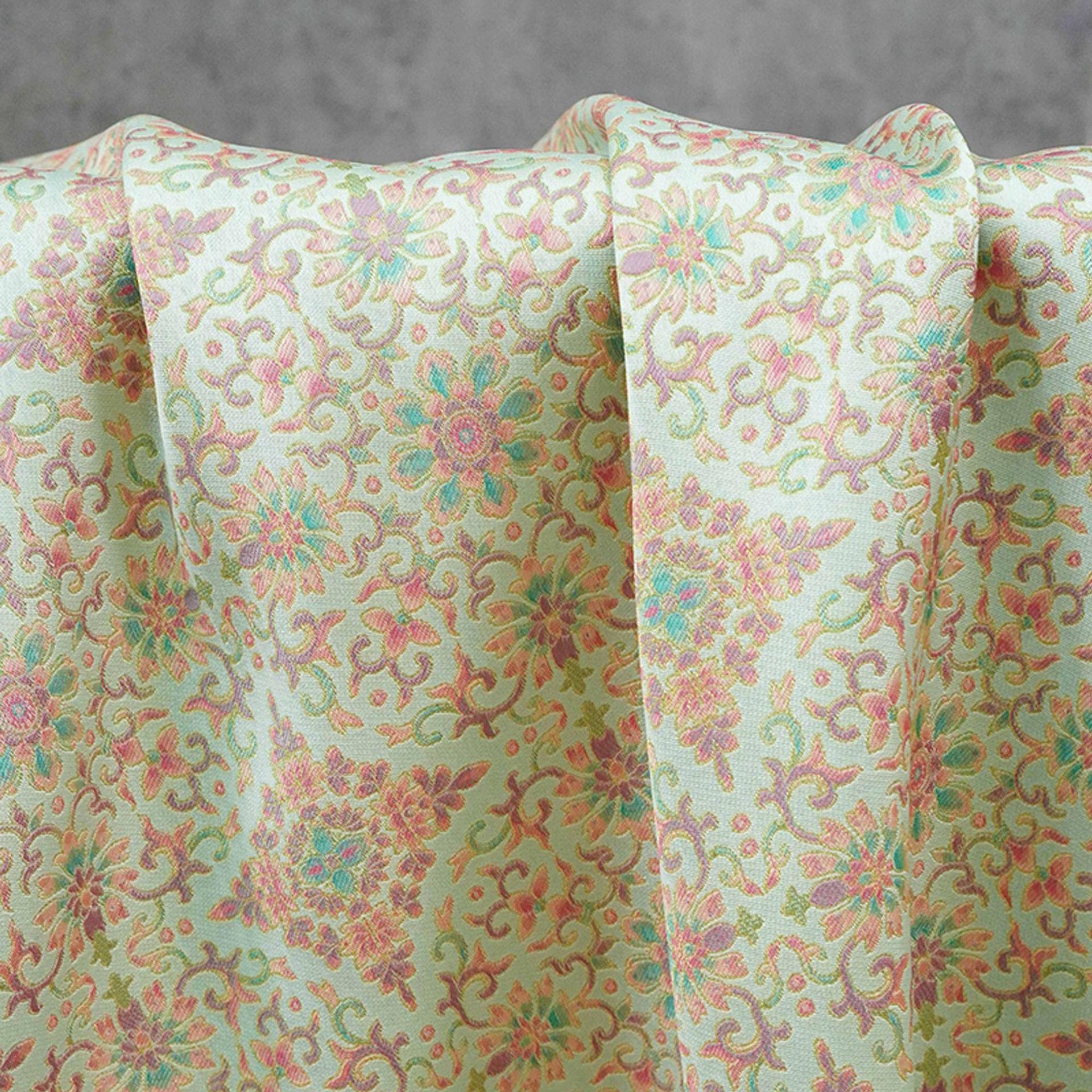 Dunhuang Floral Jacquard Fabric Gold Thread | Scrolling Vine Brocade | Double Sided | 58" Wide | Chinese Decor Hanfu - Poppylollipop