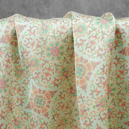 Dunhuang Floral Jacquard Fabric Gold Thread | Scrolling Vine Brocade | Double Sided | 58" Wide | Chinese Decor Hanfu - Poppylollipop