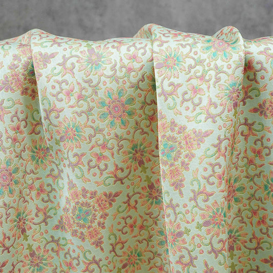 Dunhuang Floral Jacquard Fabric Gold Thread | Scrolling Vine Brocade | Double Sided | 58" Wide | Chinese Decor Hanfu - Poppylollipop