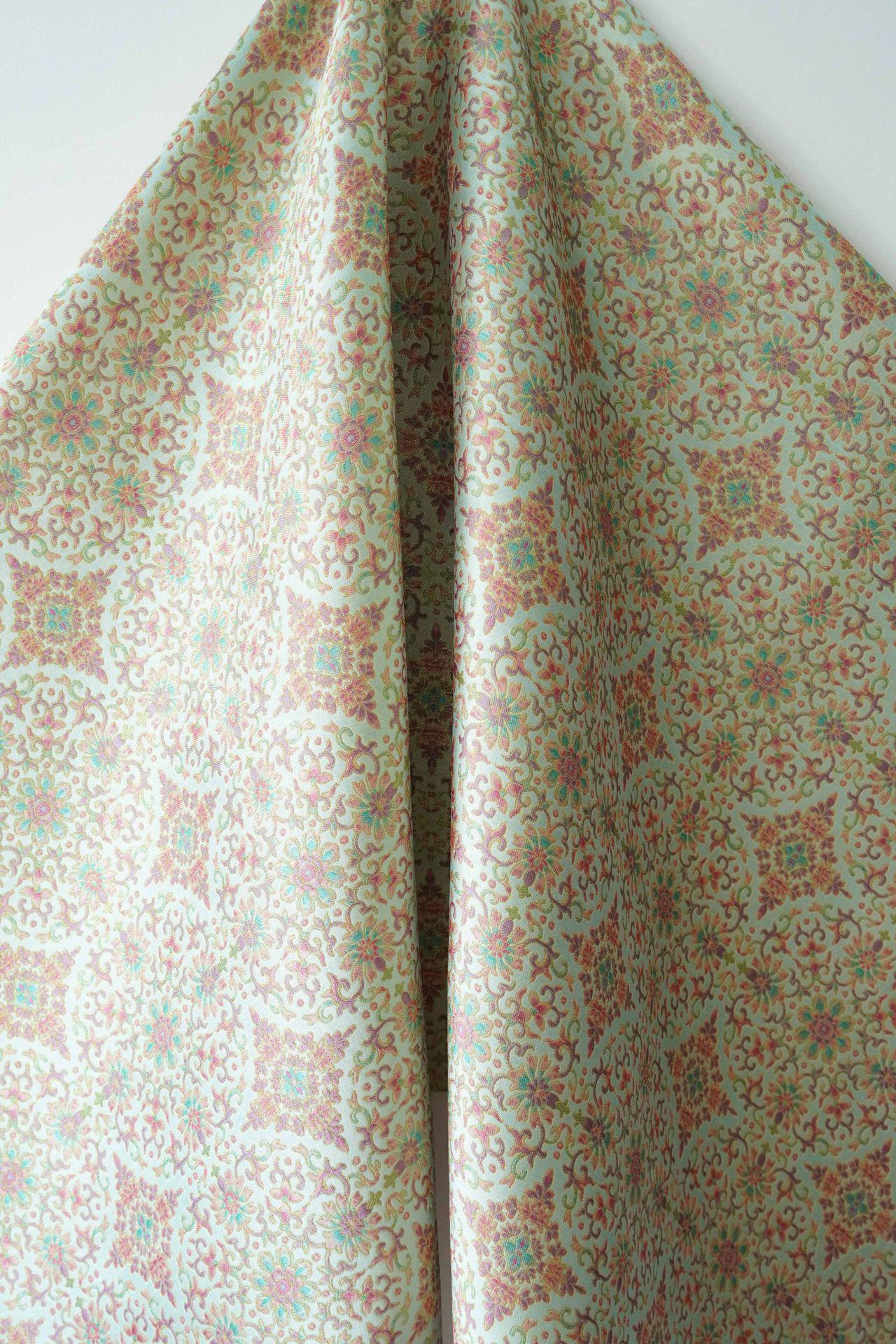 Dunhuang Floral Jacquard Fabric Gold Thread | Scrolling Vine Brocade | Double Sided | 58" Wide | Chinese Decor Hanfu - Poppylollipop