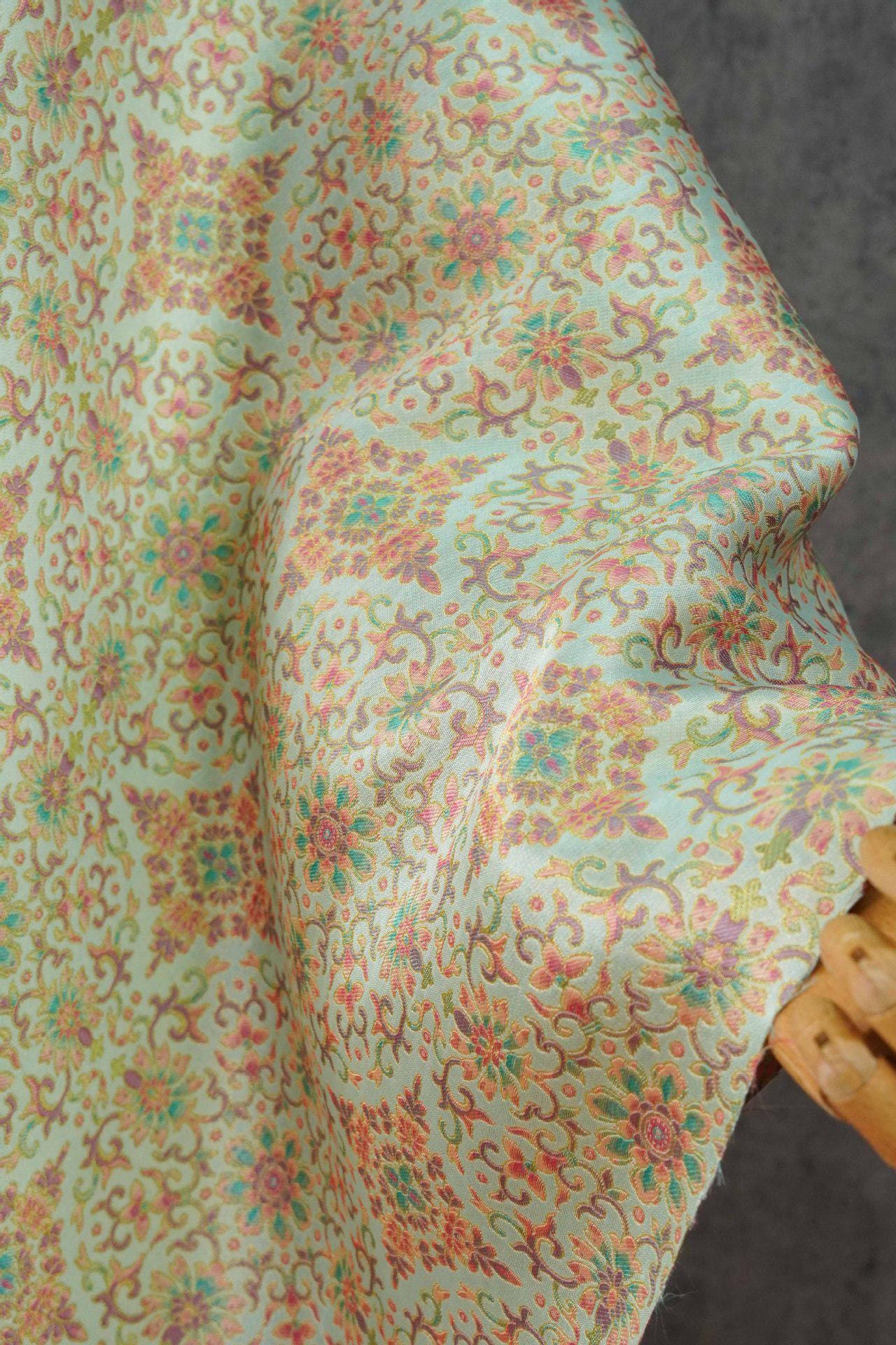 Dunhuang Floral Jacquard Fabric Gold Thread | Scrolling Vine Brocade | Double Sided | 58" Wide | Chinese Decor Hanfu - Poppylollipop