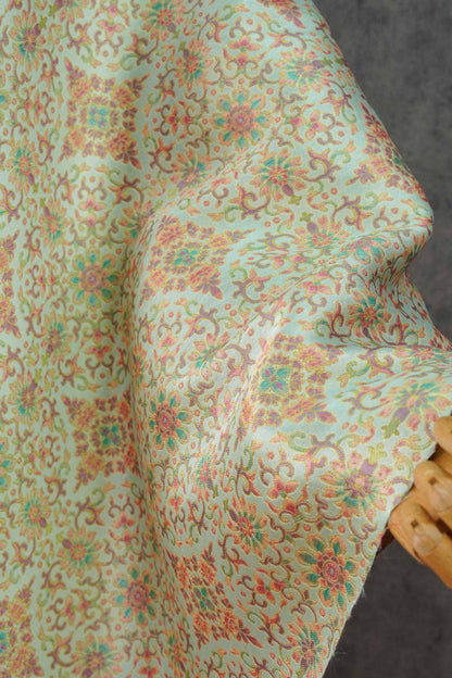 Dunhuang Floral Jacquard Fabric Gold Thread | Scrolling Vine Brocade | Double Sided | 58" Wide | Chinese Decor Hanfu - Poppylollipop
