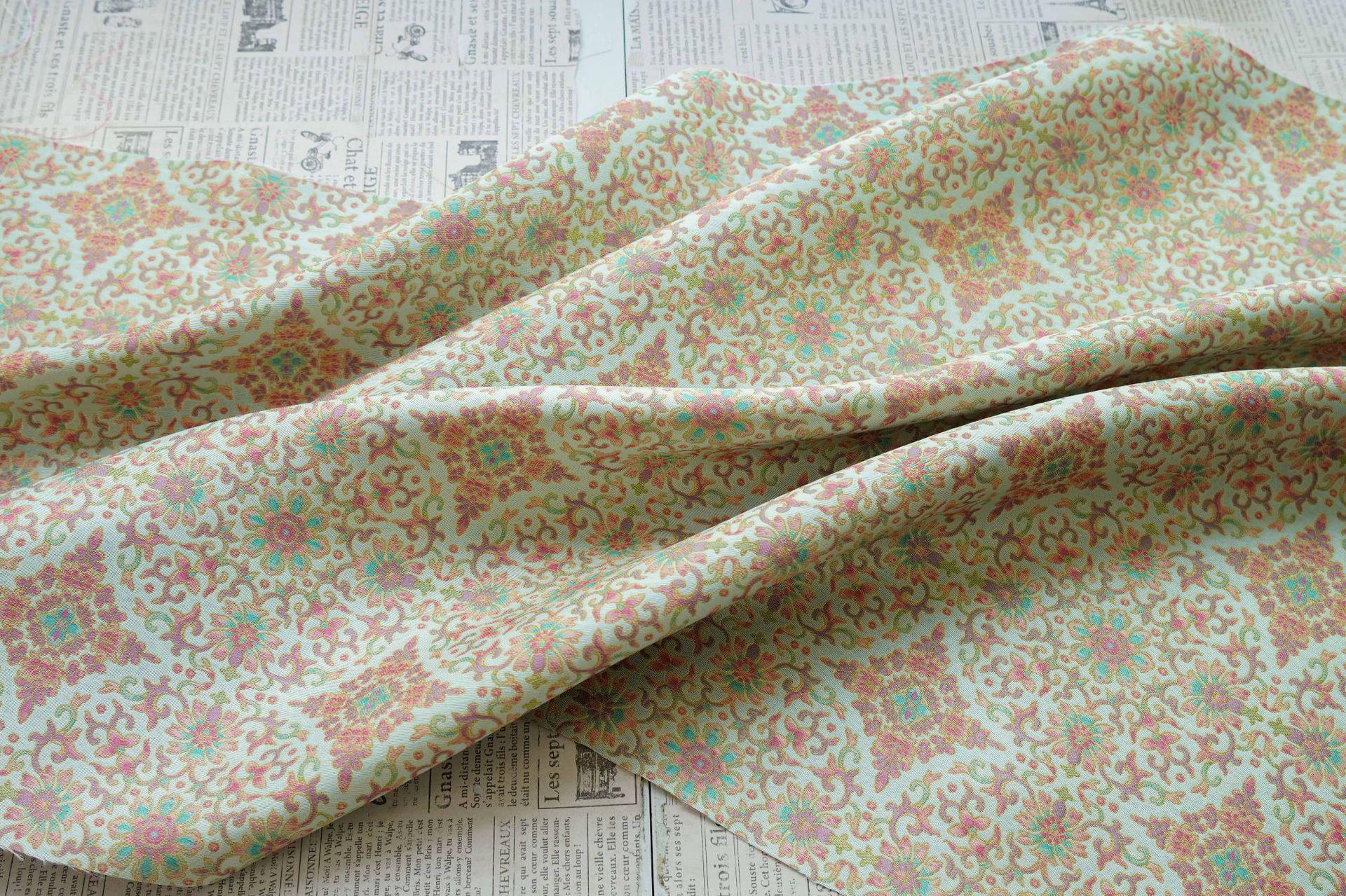 Dunhuang Floral Jacquard Fabric Gold Thread | Scrolling Vine Brocade | Double Sided | 58" Wide | Chinese Decor Hanfu - Poppylollipop
