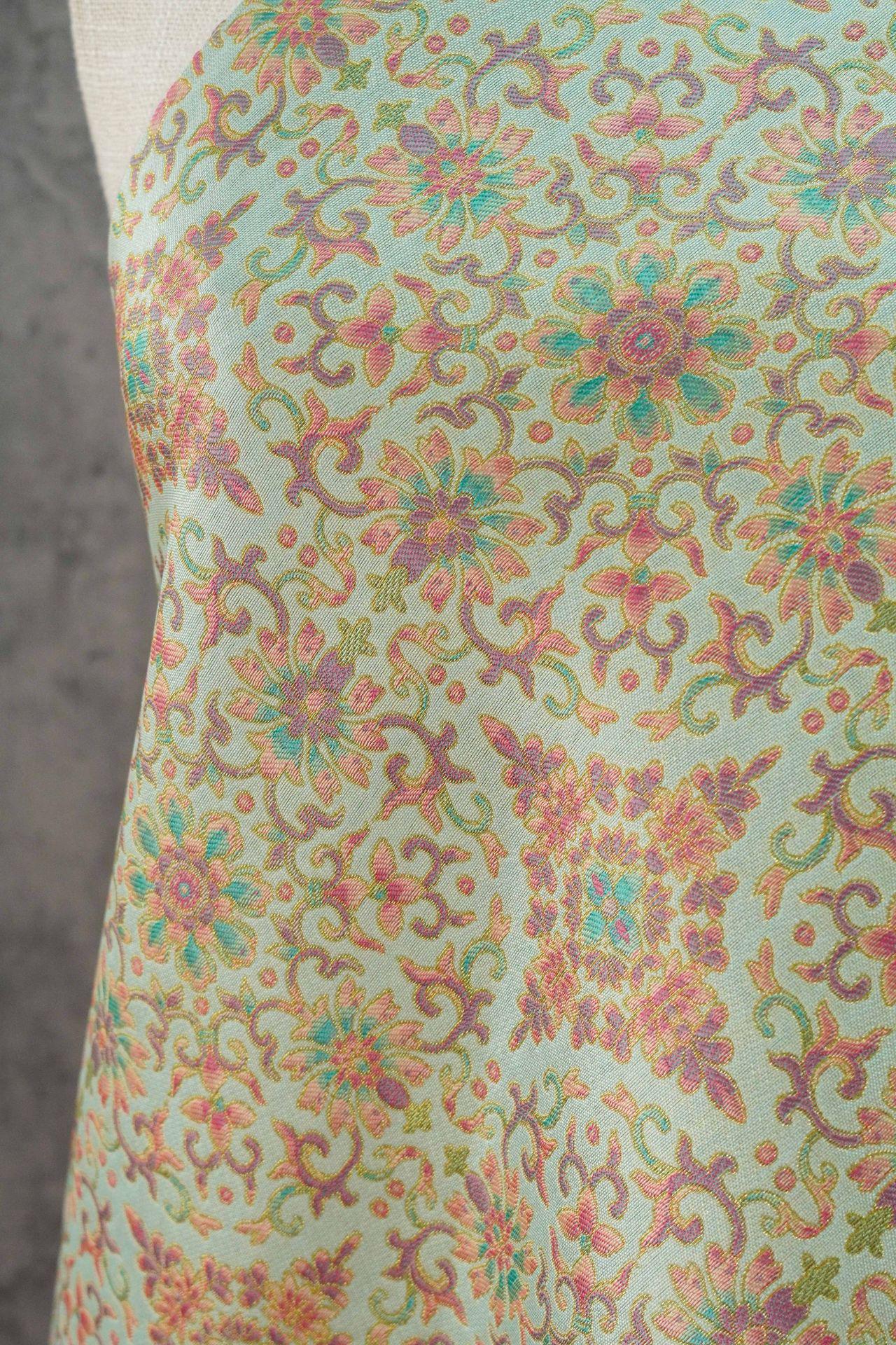 Dunhuang Floral Jacquard Fabric Gold Thread | Scrolling Vine Brocade | Double Sided | 58" Wide | Chinese Decor Hanfu - Poppylollipop