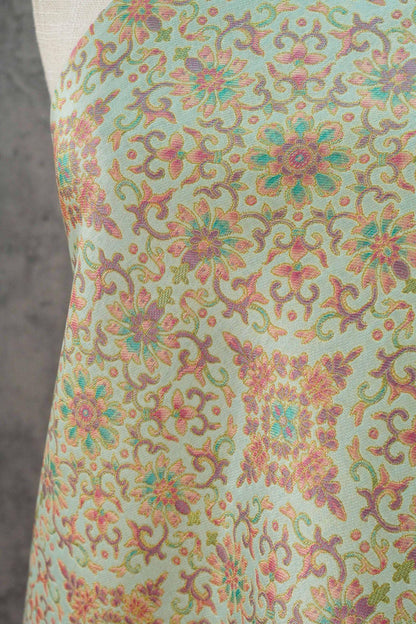 Dunhuang Floral Jacquard Fabric Gold Thread | Scrolling Vine Brocade | Double Sided | 58" Wide | Chinese Decor Hanfu - Poppylollipop