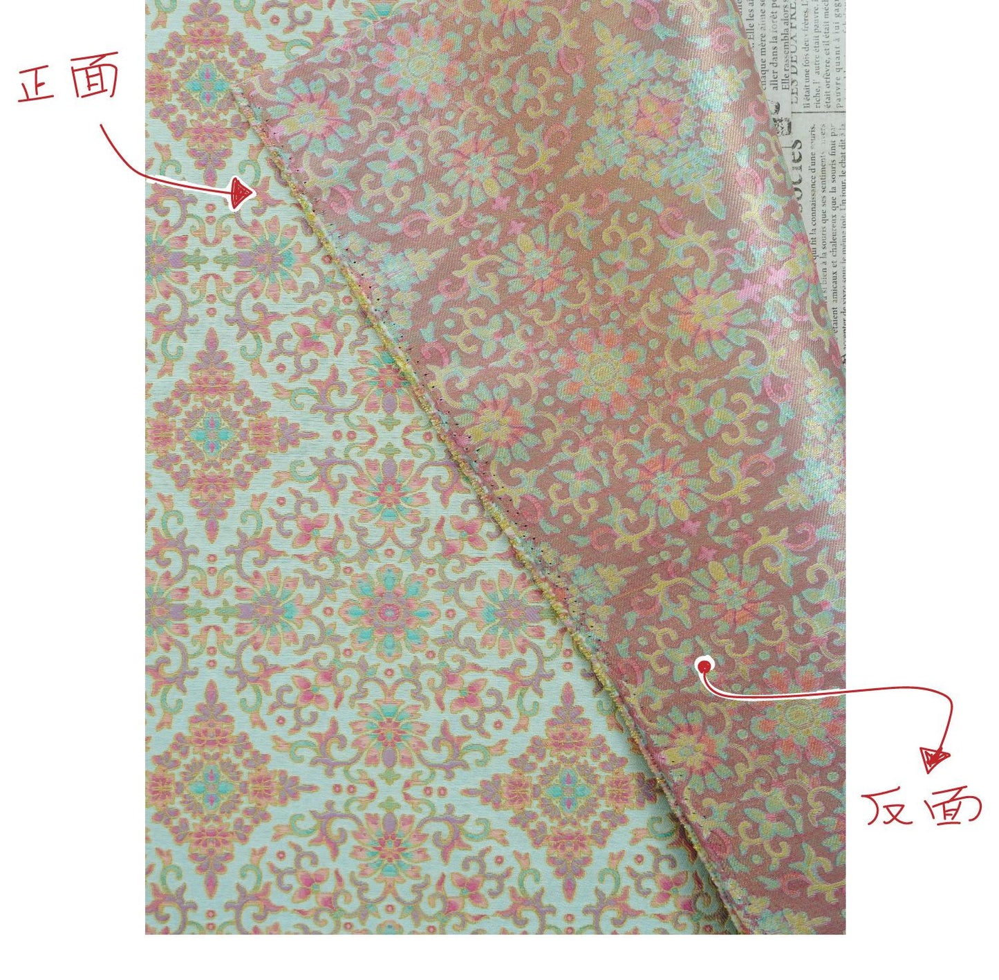 Dunhuang Floral Jacquard Fabric Gold Thread | Scrolling Vine Brocade | Double Sided | 58" Wide | Chinese Decor Hanfu - Poppylollipop