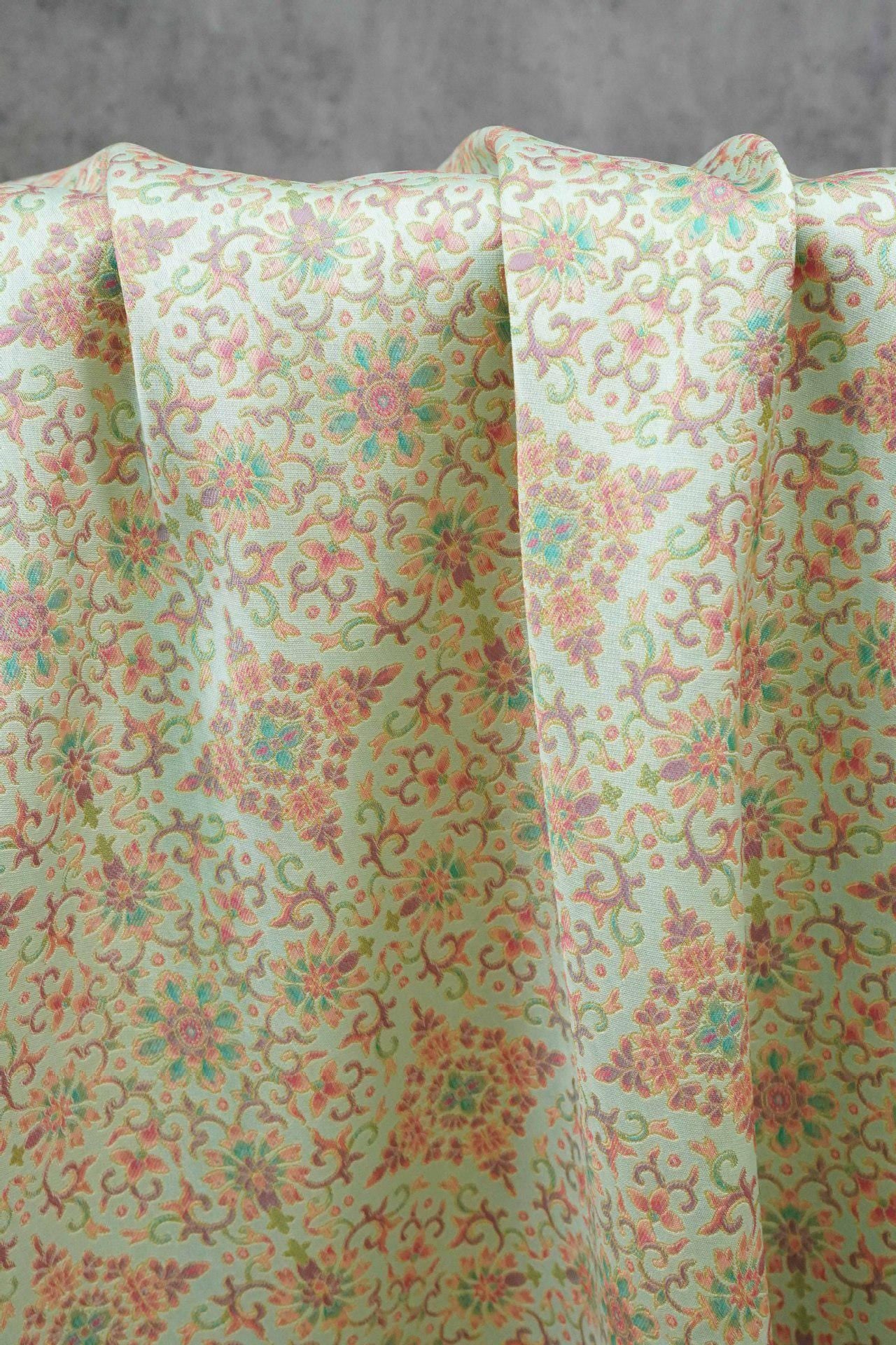 Dunhuang Floral Jacquard Fabric Gold Thread | Scrolling Vine Brocade | Double Sided | 58" Wide | Chinese Decor Hanfu - Poppylollipop