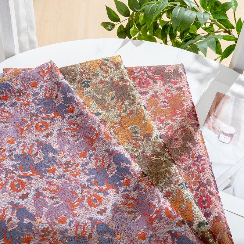 Dunhuang Iridescent Shu Gauze Fabric | Color Shifting Rayon Brocade | Double Sided | 59" Wide | Chinese Vintage Decor - Poppylollipop