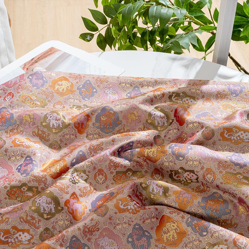 Eight Treasures Mythical Beast Jacquard Fabric | Iridescent Color Shift | Tang Dynasty Pattern | Hanfu Cosplay Brocade - Poppylollipop