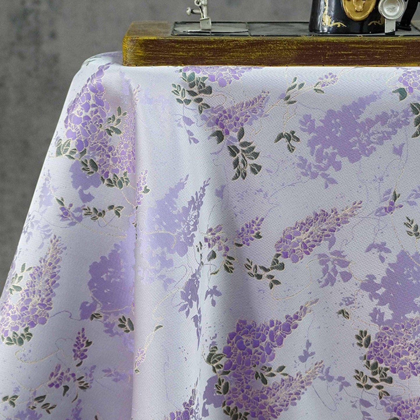 Chinese Wisteria Brocade Fabric, Gold Metallic Jacquard Satin Textile by Yard, Elegant Oriental Floral Fabric for Dress Upholstery Crafts