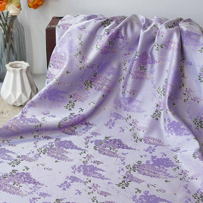 Chinese Wisteria Brocade Fabric, Gold Metallic Jacquard Satin Textile by Yard, Elegant Oriental Floral Fabric for Dress Upholstery Crafts