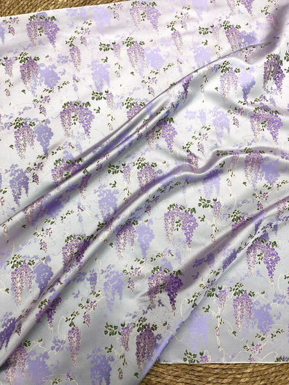 Chinese Wisteria Brocade Fabric, Gold Metallic Jacquard Satin Textile by Yard, Elegant Oriental Floral Fabric for Dress Upholstery Crafts