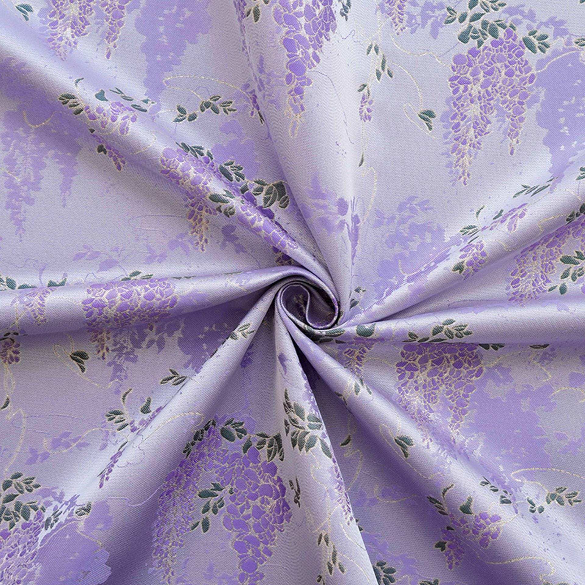Chinese Wisteria Brocade Fabric, Gold Metallic Jacquard Satin Textile by Yard, Elegant Oriental Floral Fabric for Dress Upholstery Crafts