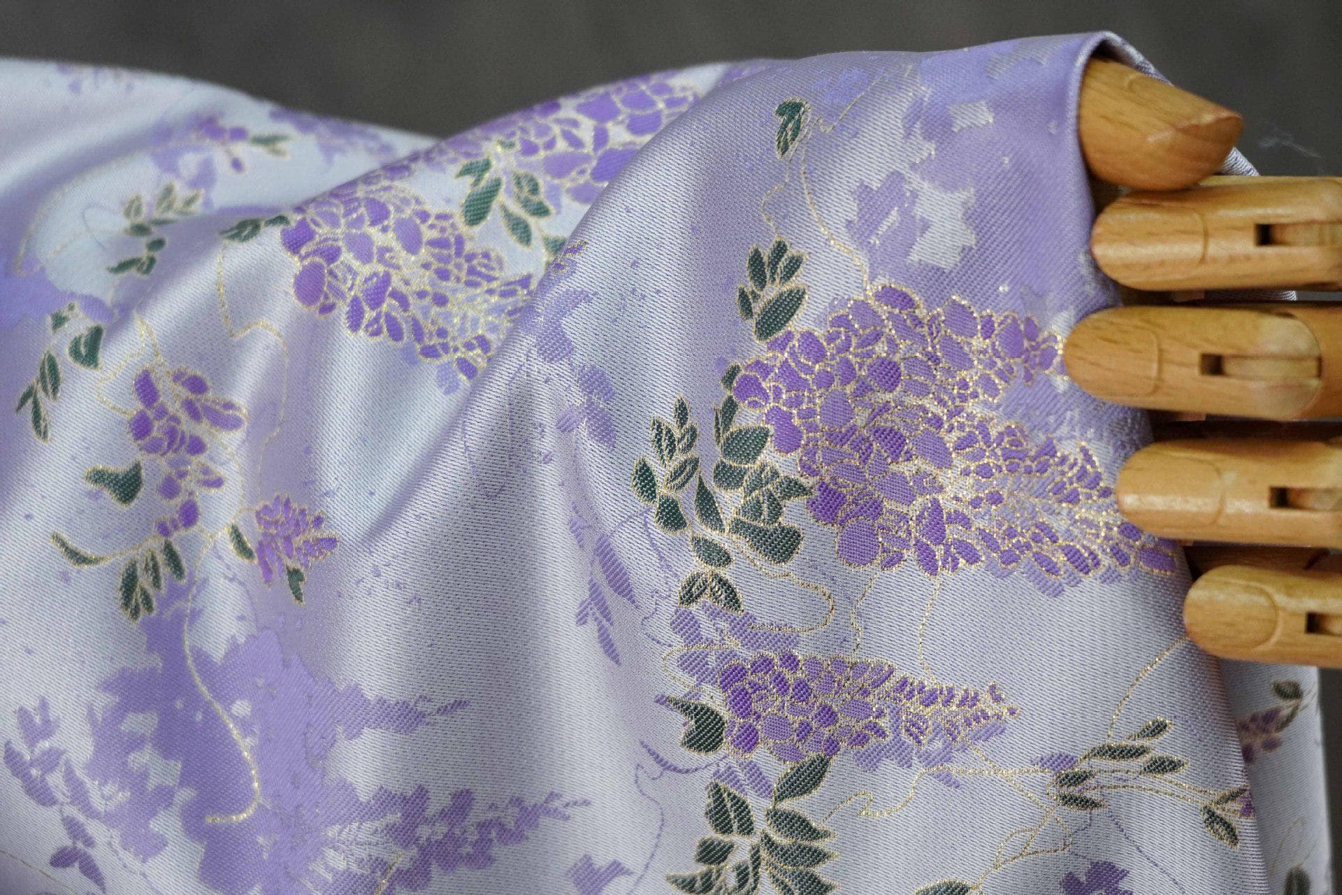 Chinese Wisteria Brocade Fabric, Gold Metallic Jacquard Satin Textile by Yard, Elegant Oriental Floral Fabric for Dress Upholstery Crafts