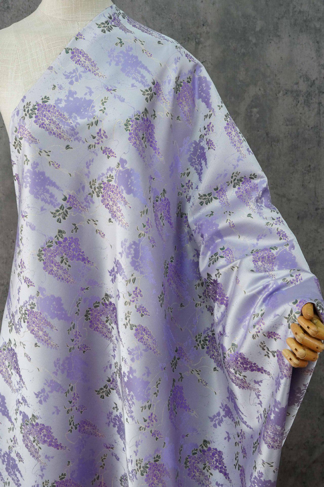Chinese Wisteria Brocade Fabric, Gold Metallic Jacquard Satin Textile by Yard, Elegant Oriental Floral Fabric for Dress Upholstery Crafts