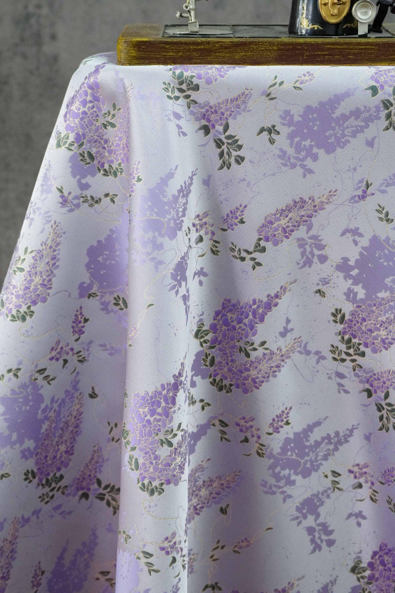 Chinese Wisteria Brocade Fabric, Gold Metallic Jacquard Satin Textile by Yard, Elegant Oriental Floral Fabric for Dress Upholstery Crafts