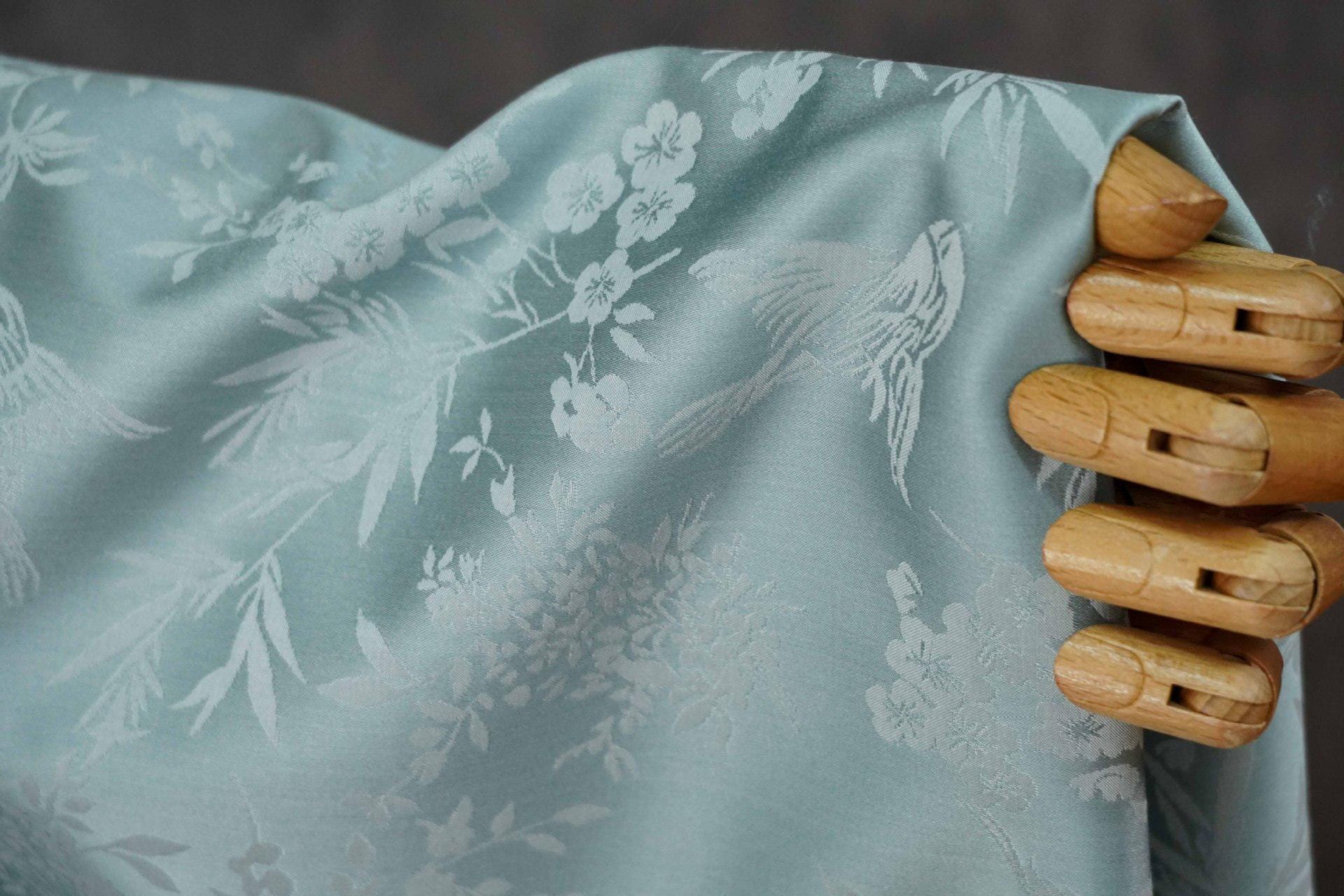 Chinoiserie Bird Floral Fabric by Yard, Magpie Plum Blossom Jacquard Brocade, Oriental Satin Fabric for Dress Curtains Crafts