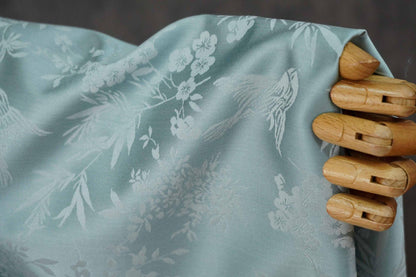 Chinoiserie Bird Floral Fabric by Yard, Magpie Plum Blossom Jacquard Brocade, Oriental Satin Fabric for Dress Curtains Crafts