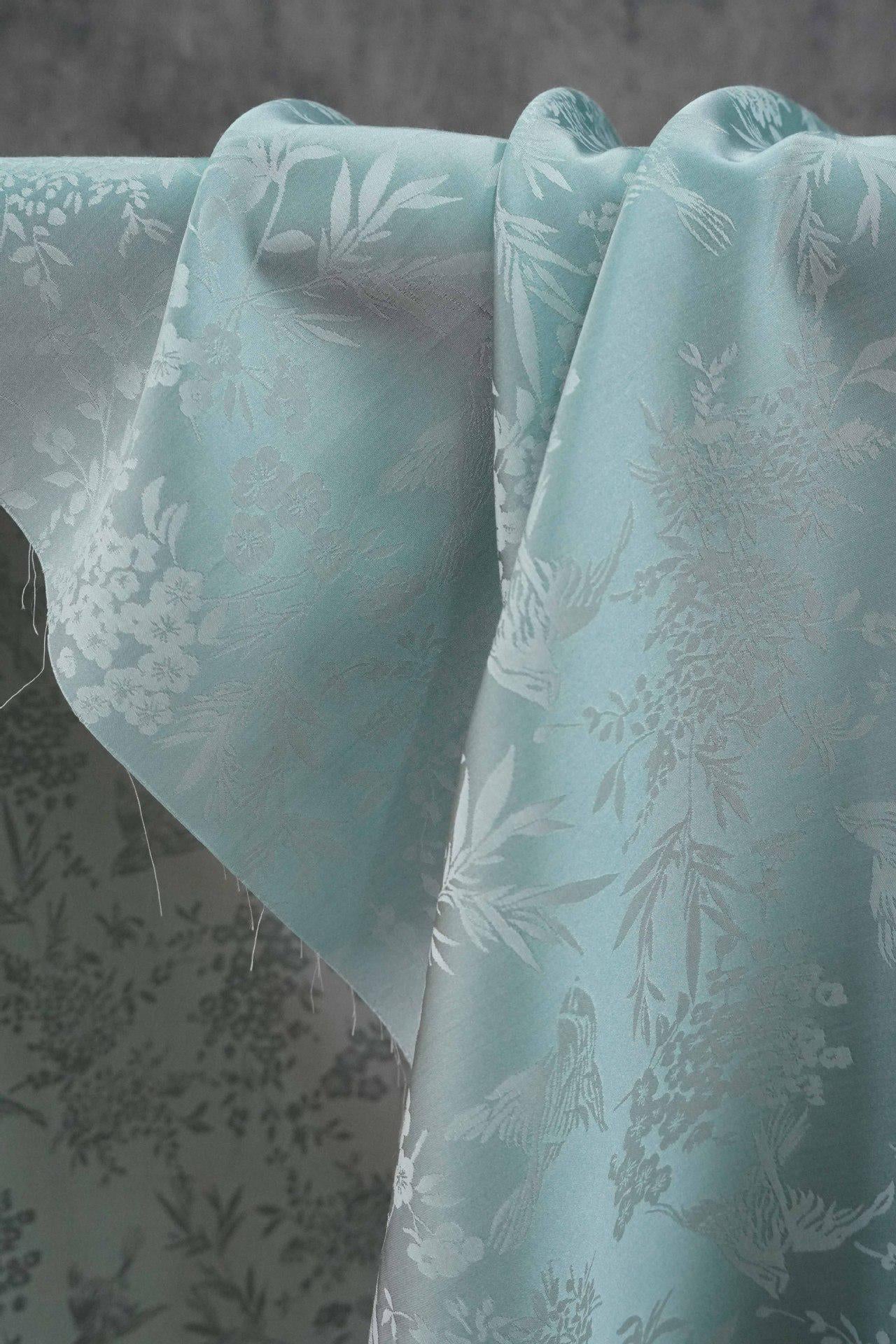 Chinoiserie Bird Floral Fabric by Yard, Magpie Plum Blossom Jacquard Brocade, Oriental Satin Fabric for Dress Curtains Crafts