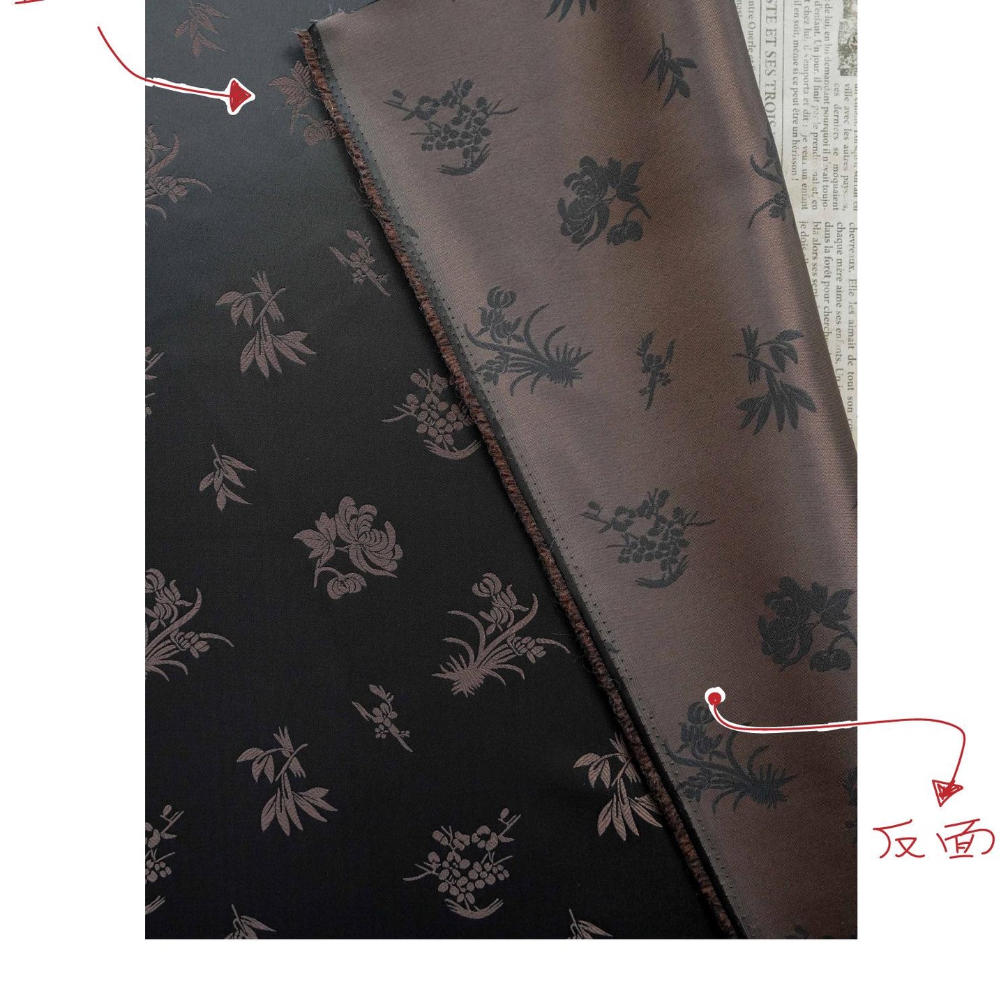 Chinese Floral Brocade Fabric by Yard, Plum Orchid Bamboo Chrysanthemum Jacquard, Oriental Satin Fabric for Sewing Decor Crafts