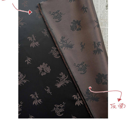 Chinese Floral Brocade Fabric by Yard, Plum Orchid Bamboo Chrysanthemum Jacquard, Oriental Satin Fabric for Sewing Decor Crafts