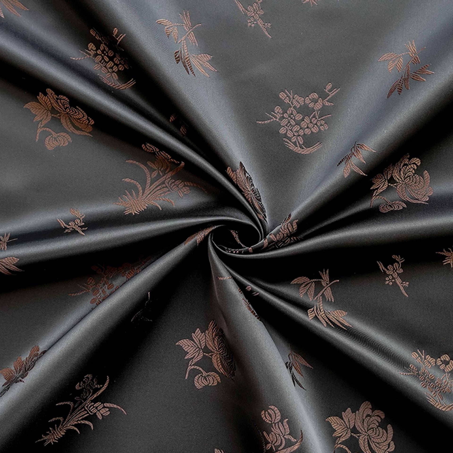 Chinese Floral Brocade Fabric by Yard, Plum Orchid Bamboo Chrysanthemum Jacquard, Oriental Satin Fabric for Sewing Decor Crafts