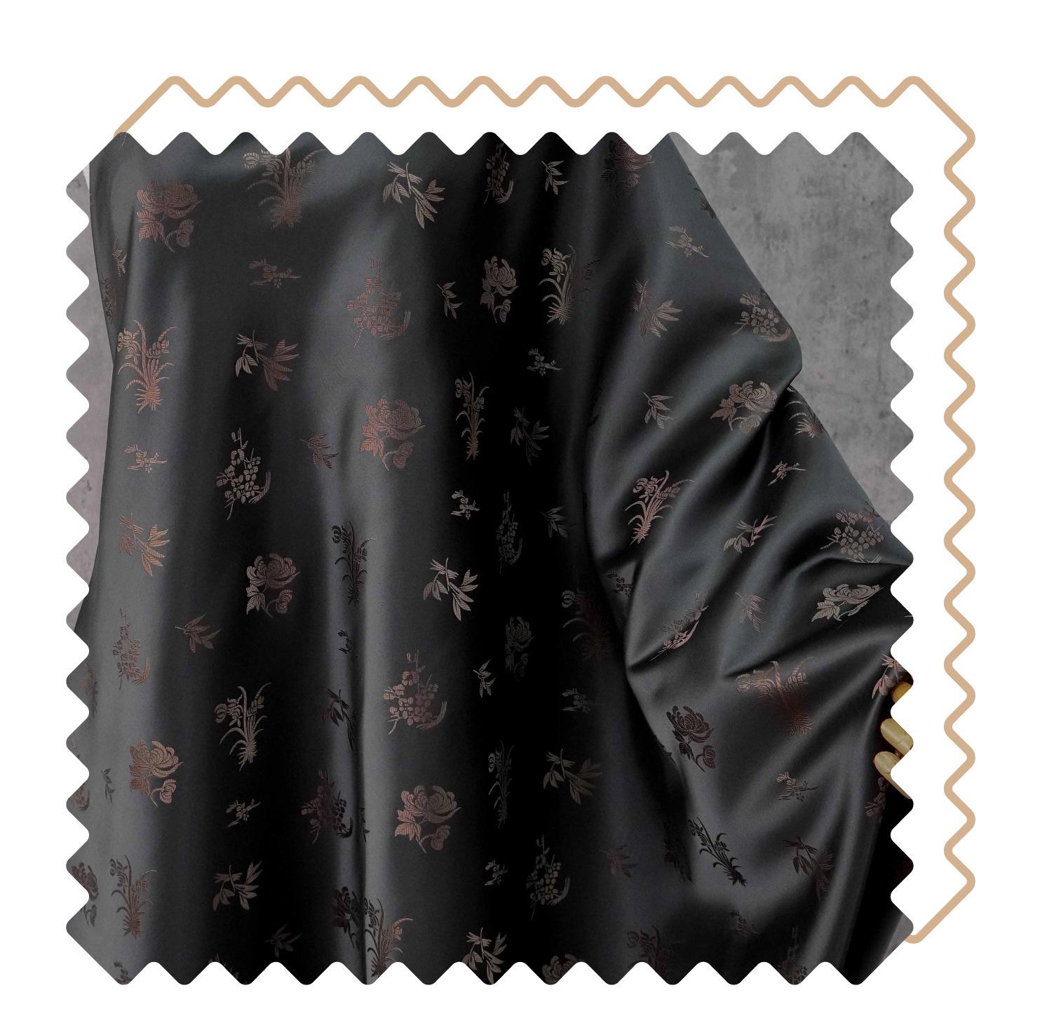 Chinese Floral Brocade Fabric by Yard, Plum Orchid Bamboo Chrysanthemum Jacquard, Oriental Satin Fabric for Sewing Decor Crafts