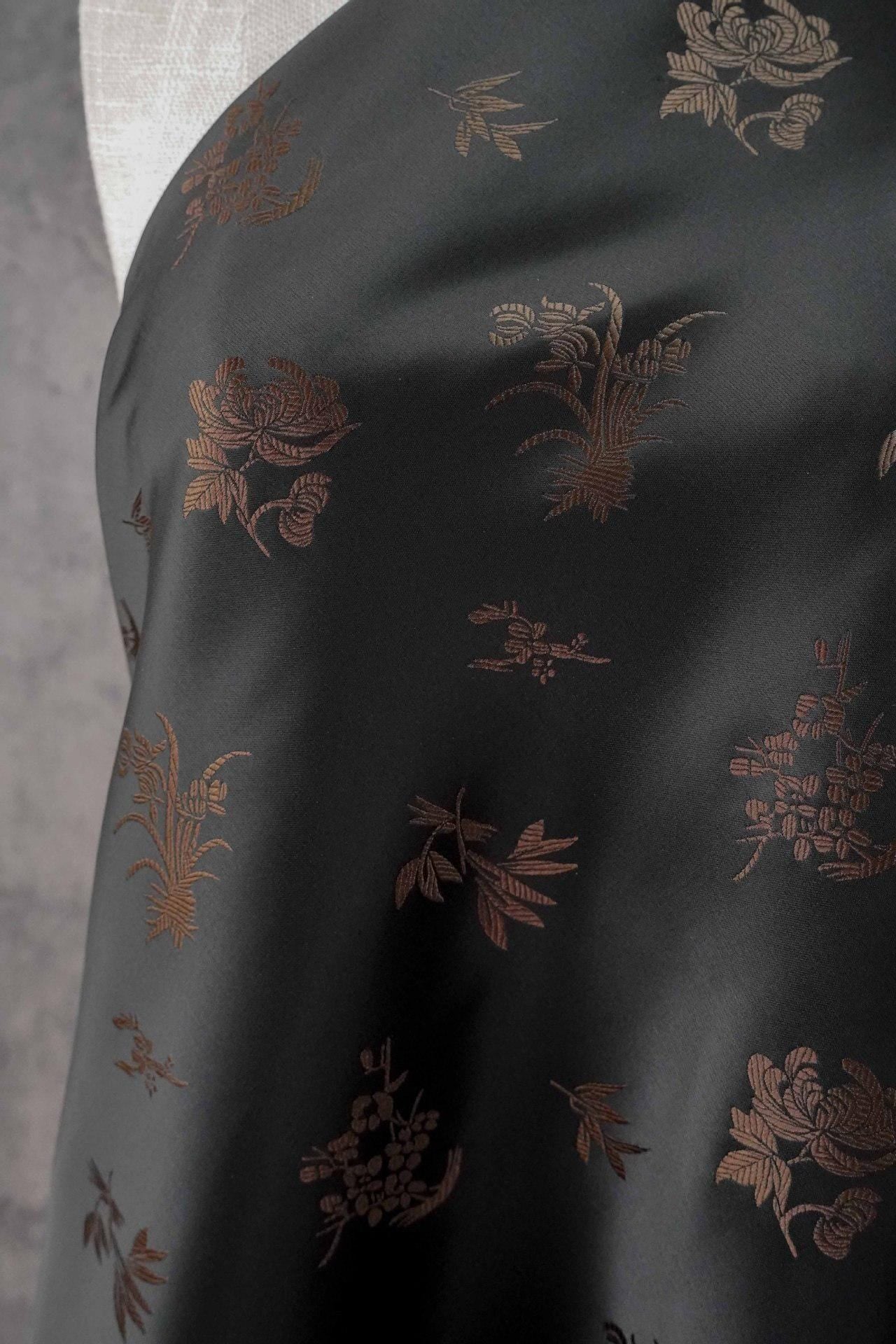 Chinese Floral Brocade Fabric by Yard, Plum Orchid Bamboo Chrysanthemum Jacquard, Oriental Satin Fabric for Sewing Decor Crafts - Poppylollipop