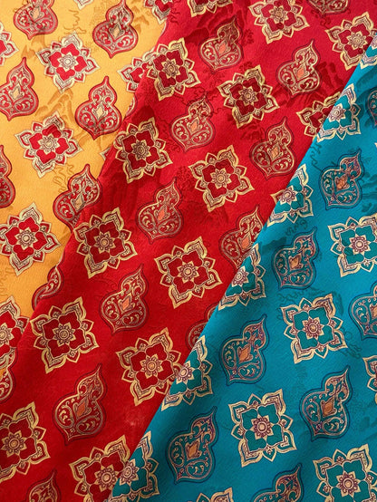 Chinese Dunhuang Fabric by Yard, Oriental Floral Print Draped Fabric, Vintage Mural Inspired Textile for Dress Curtains Crafts - Poppylollipop