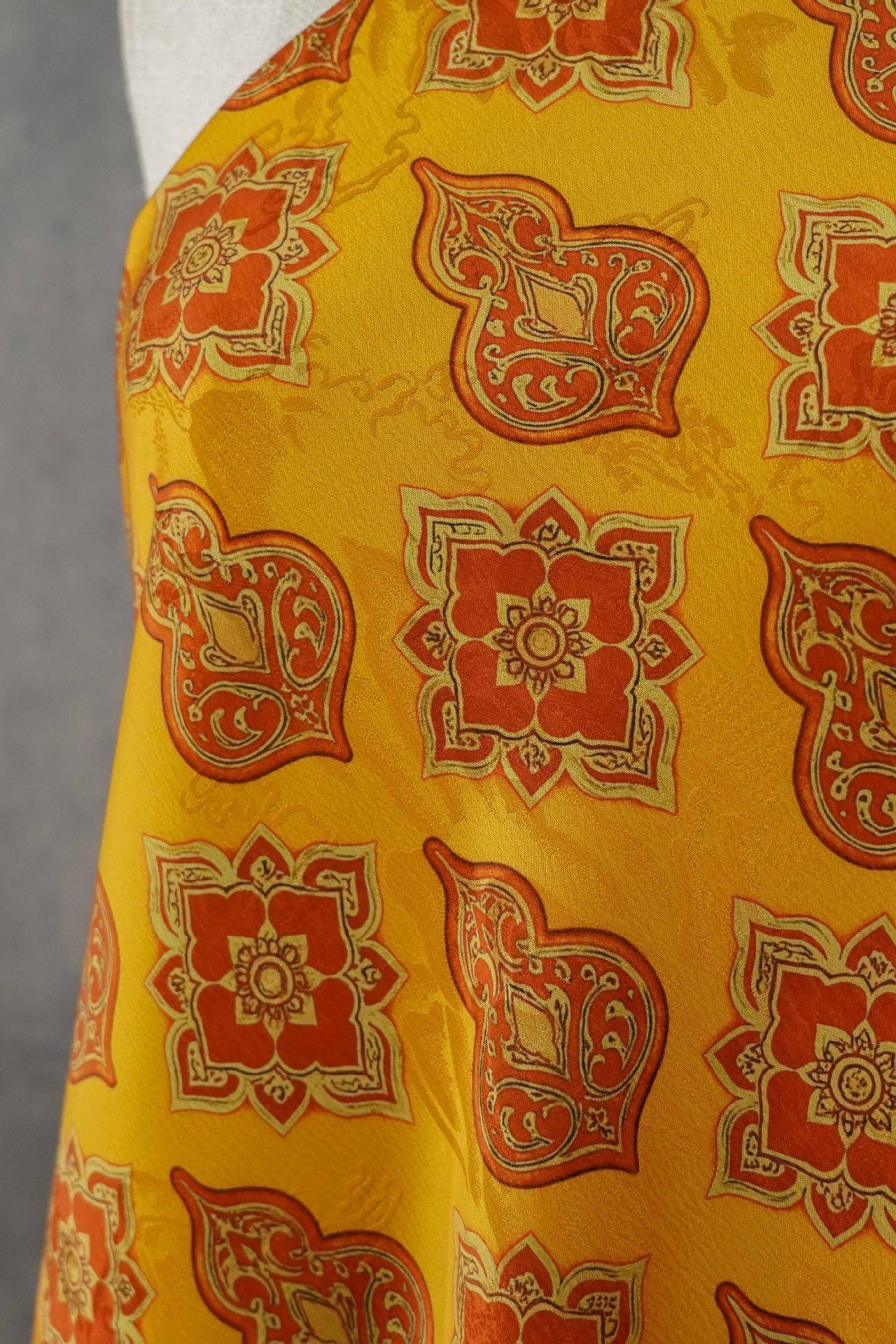 Chinese Dunhuang Fabric by Yard, Oriental Floral Print Draped Fabric, Vintage Mural Inspired Textile for Dress Curtains Crafts - Poppylollipop