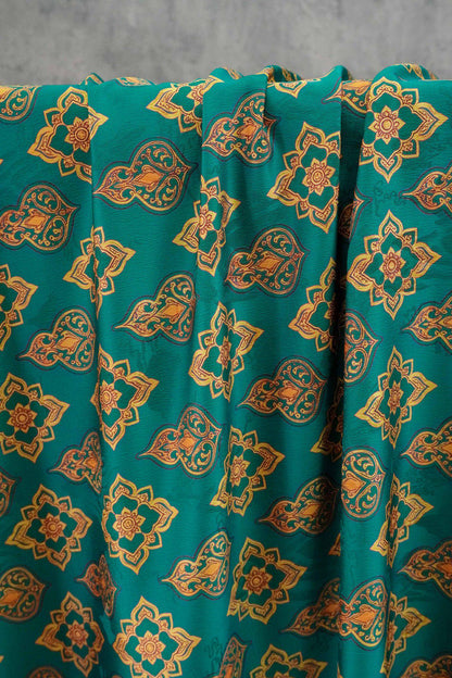 Chinese Dunhuang Fabric by Yard, Oriental Floral Print Draped Fabric, Vintage Mural Inspired Textile for Dress Curtains Crafts - Poppylollipop