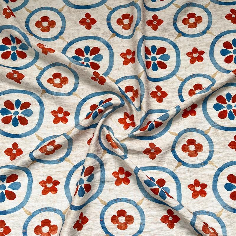 New Chinese Style Digital Print Cotton Fabric | Floral Medallion Guofeng | Hanfu Qipao Dress Home Decor (59 inch) - Poppylollipop