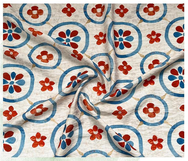 New Chinese Style Digital Print Cotton Fabric | Floral Medallion Guofeng | Hanfu Qipao Dress Home Decor (59 inch) - Poppylollipop