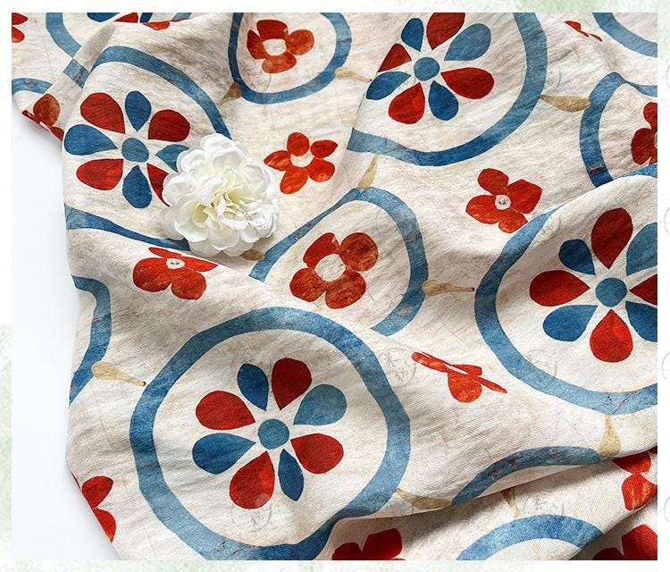 New Chinese Style Digital Print Cotton Fabric | Floral Medallion Guofeng | Hanfu Qipao Dress Home Decor (59 inch) - Poppylollipop